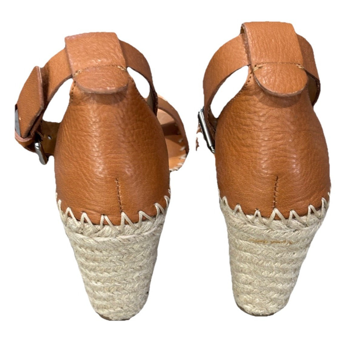 Dolce Vita Noor Tan Leather Espadrille Wedges Sandals - Size 6.5