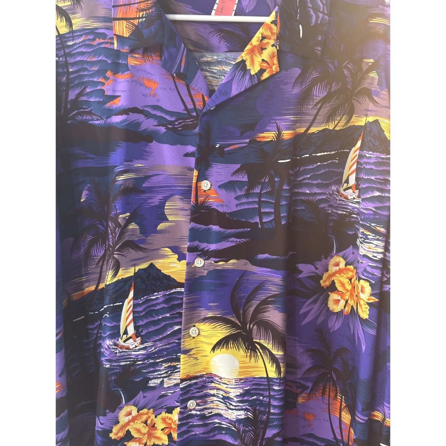 Hawaiian Style Button-Up Shirt With Colorful Tropical Print Short Sleeves Size Large Made In Italy