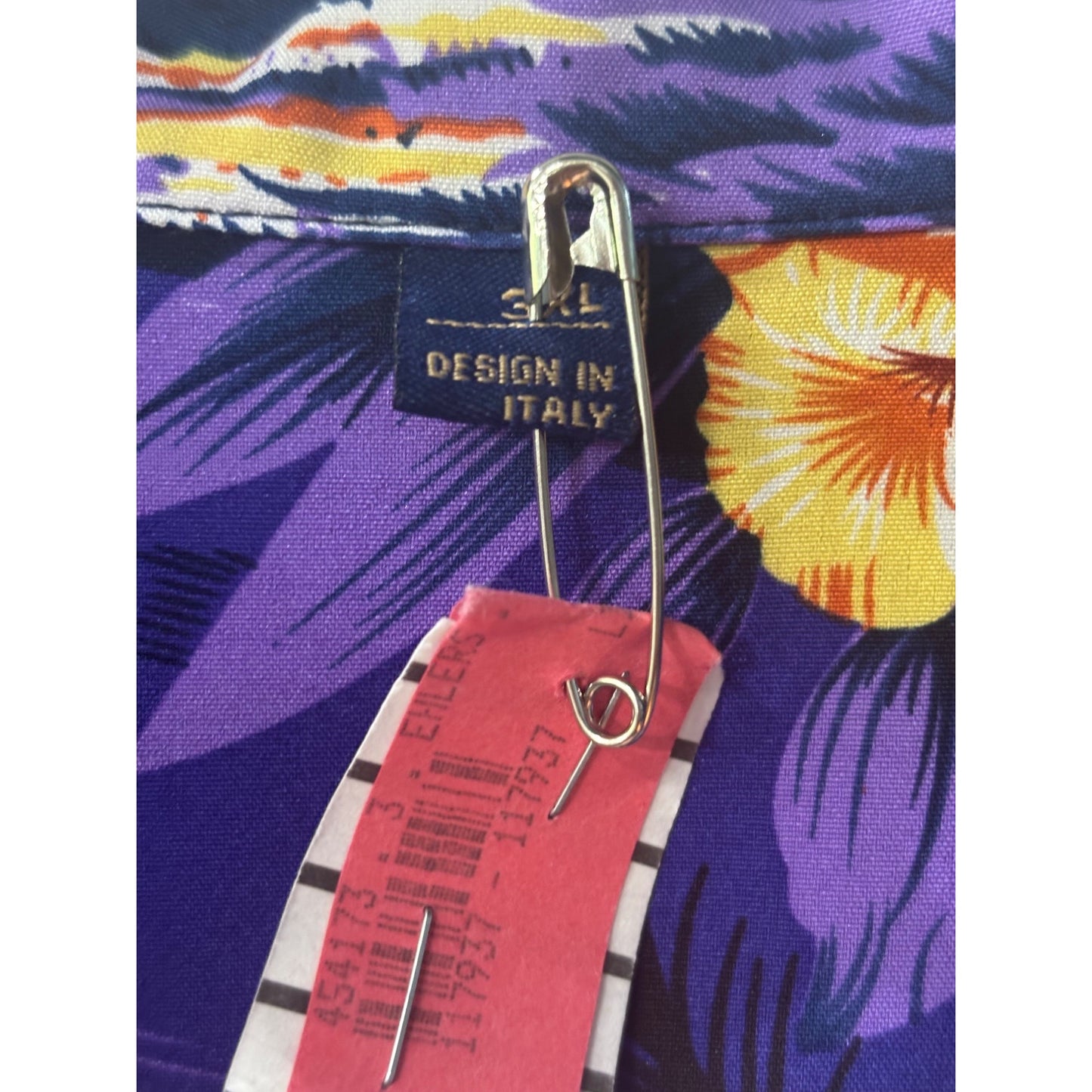 Hawaiian Style Button-Up Shirt With Colorful Tropical Print Short Sleeves Size Large Made In Italy