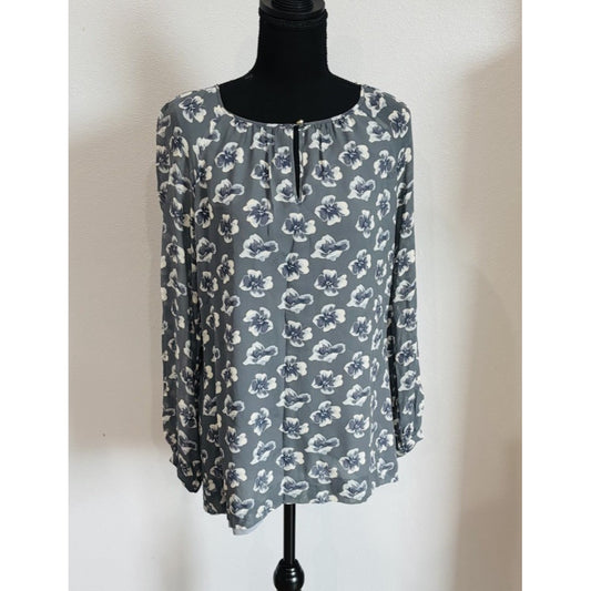 Tory Burch Gray Floral Silk Long Sleeve Blouse Size 10