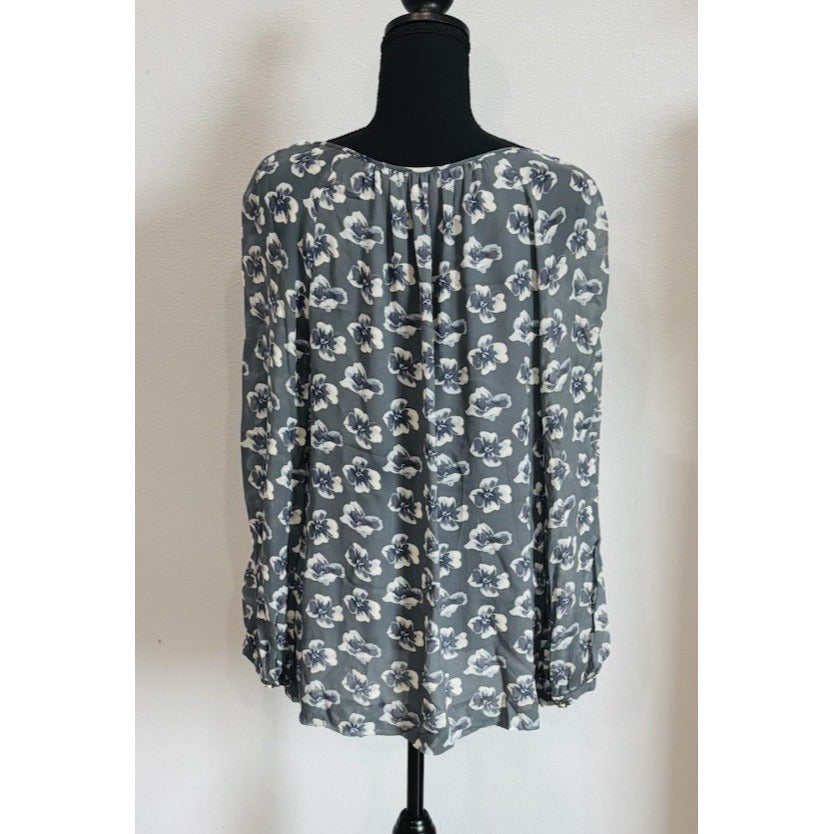 Tory Burch Gray Floral Silk Long Sleeve Blouse Size 10