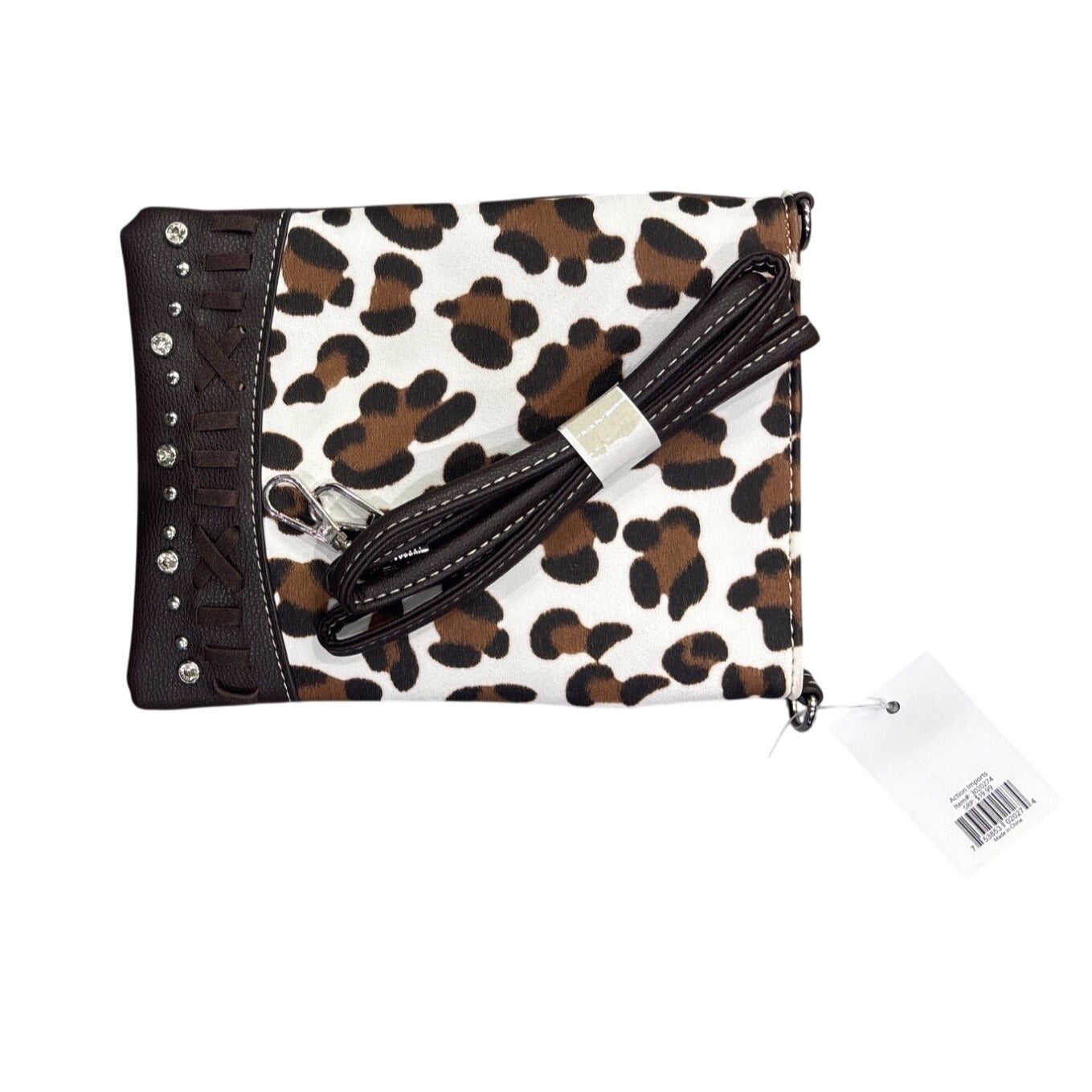 Leopard Print Crossbody Bag With Rhinestones & Adjustable Strap