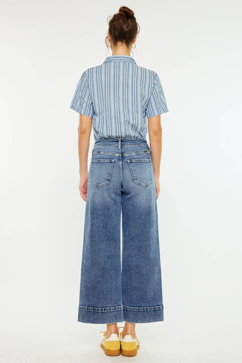 Kan Can USA High Rise Crop Wide Jeans Dark Stone Wash