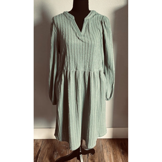 Merokeety Dress Sage Green Long Sleeve Vneck Ribbed With Pockets Size Large