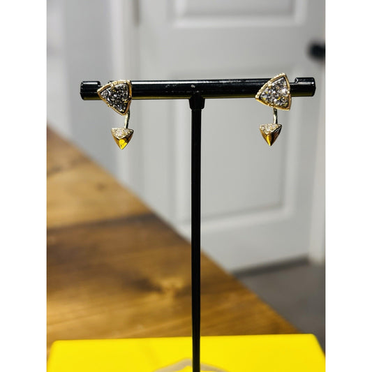 New Kendra Scott Perry Ear Gold Jacket Earrings In Black Drusy