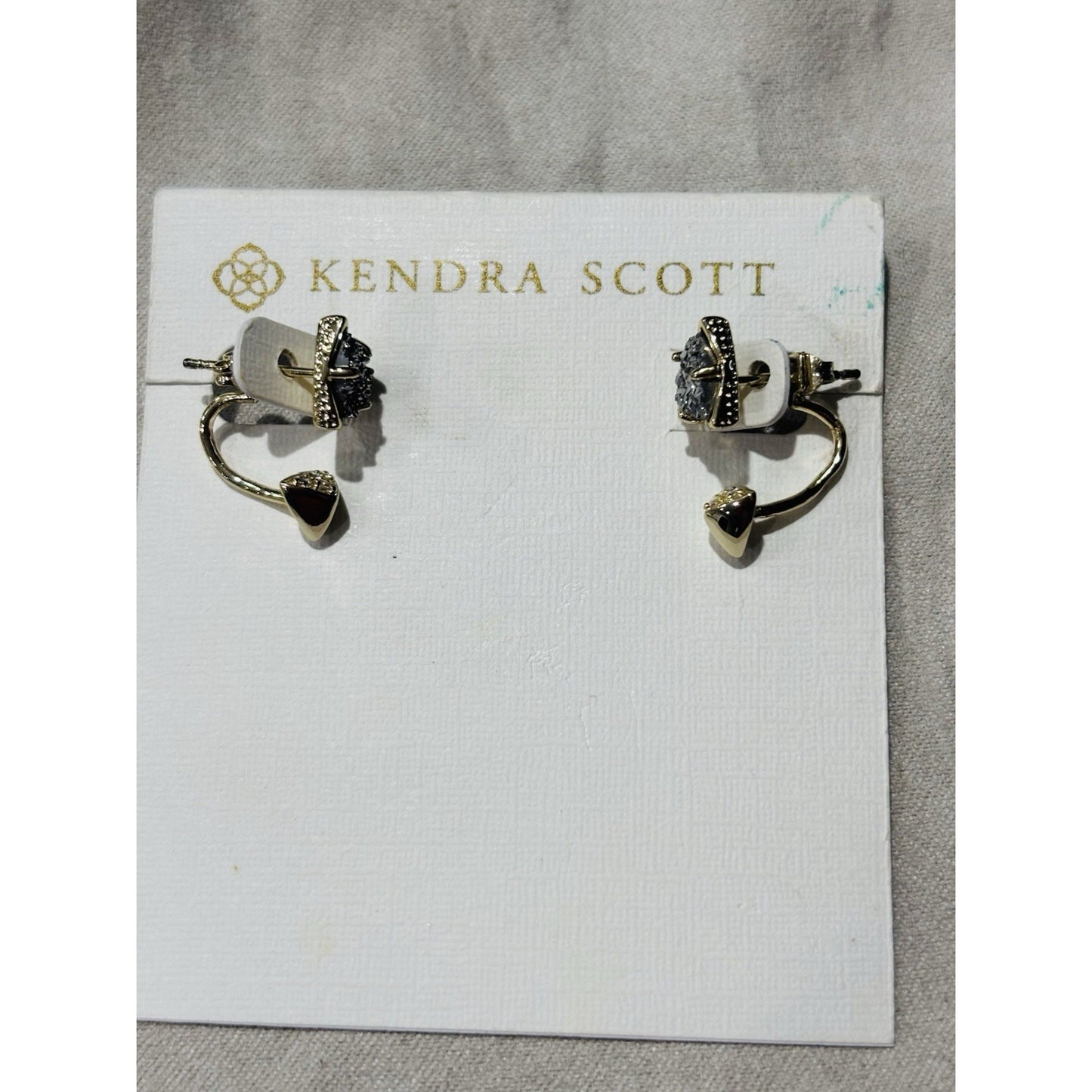 New Kendra Scott Perry Ear Gold Jacket Earrings In Black Drusy