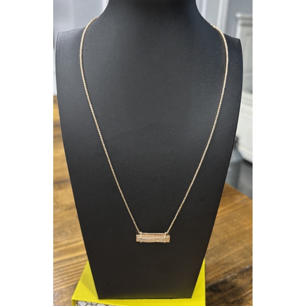 Kendra Scott Leonor Rose Gold Adjustable Bar Necklace In Champagne Drusy