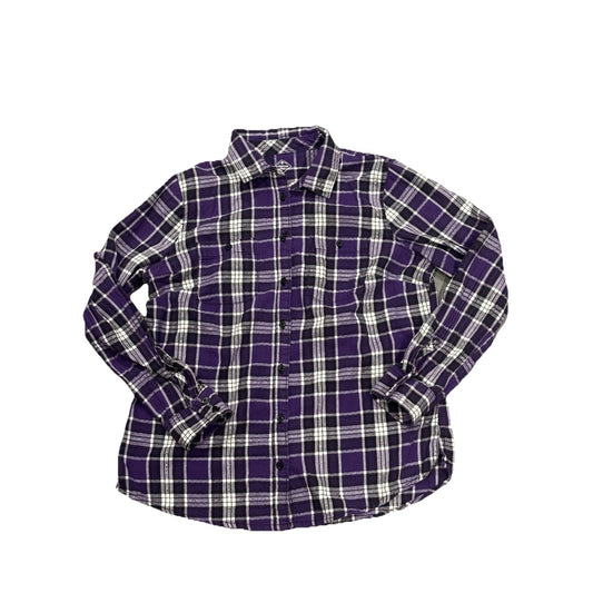 St. John's Bay Women's Flannel PM Purple Black Plaid 100% Cotton