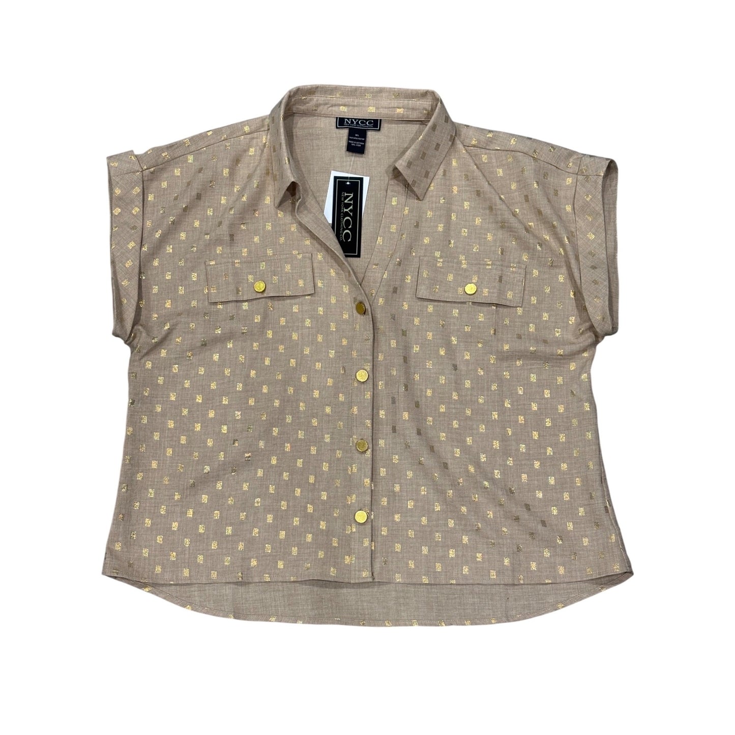 NYCC Womens Gold Dot Short Sleeve Button-Up Shirt Size XL