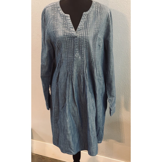 Sonoma Dress Womens PL Blue Chambray Long Sleeve Shirt Pullover Collared V-Neck