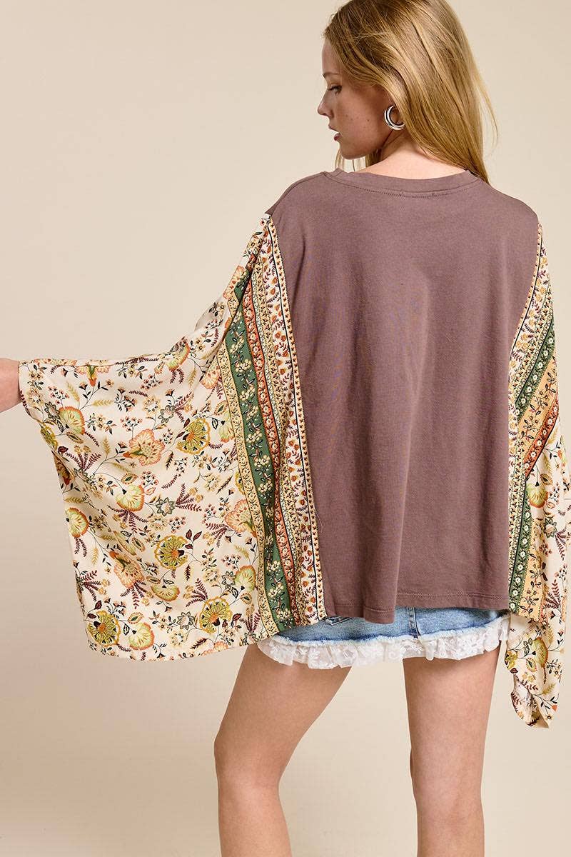 Howdy Western Cowboy Graphic Rustic Sheer Sleeves Kaftan Top