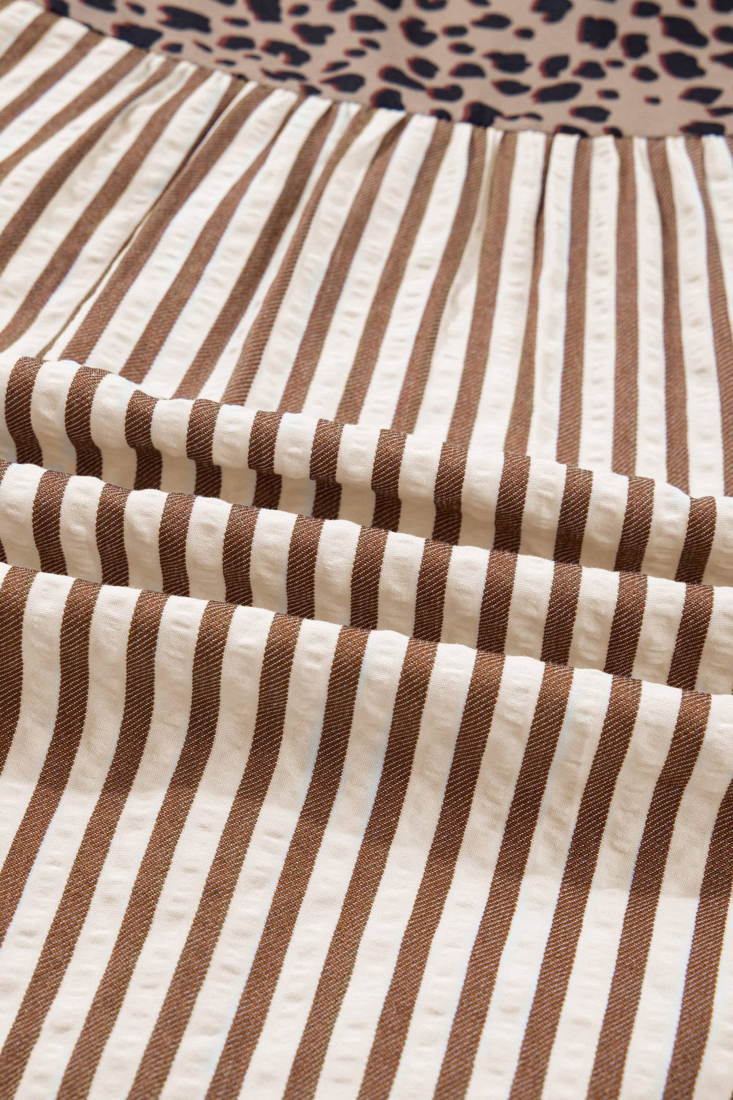Leopard Trim Button Down Stripe Half Sleeve Shirt (S-XL)