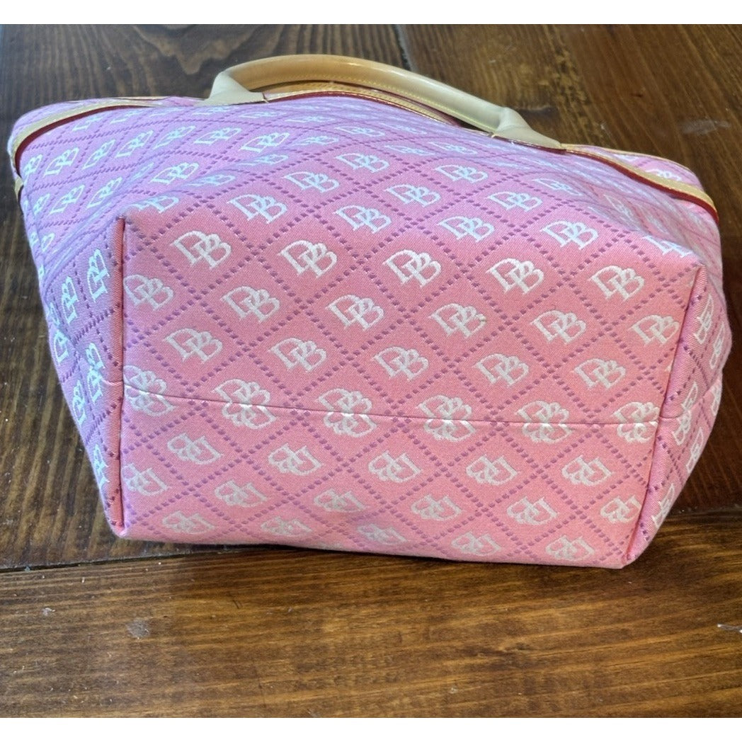 Dooney & Bourke Pink Canvas Leather Trim Double Handle Tassel Tote Bag NWT