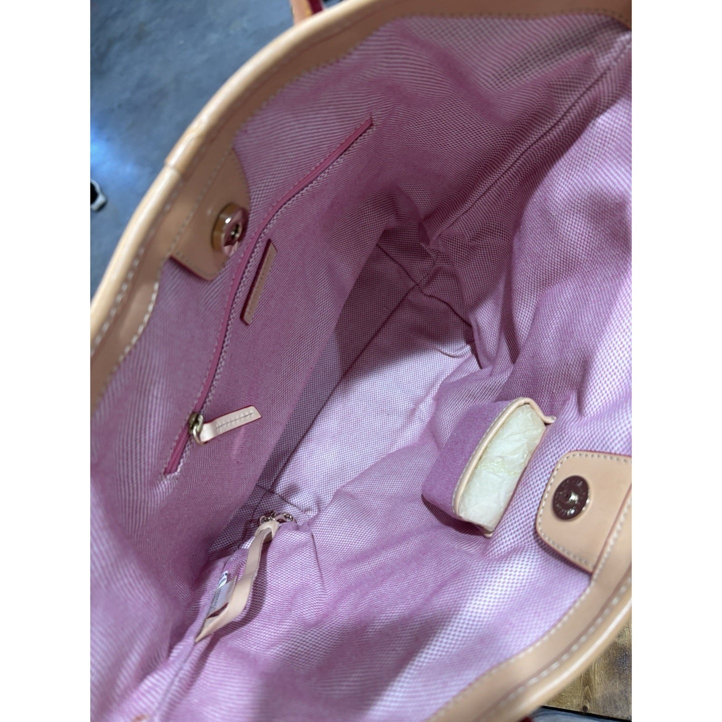 Dooney & Bourke Pink Canvas Leather Trim Double Handle Tassel Tote Bag NWT