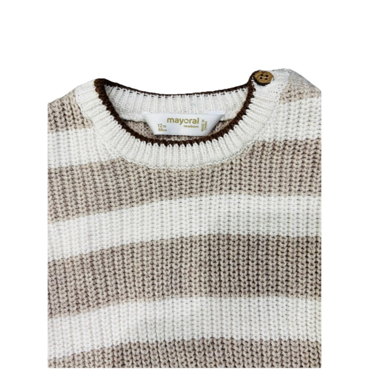 Mayoral Baby Boy Cream And Brown Stripe Sweater H&M Linen Pants Size 12M