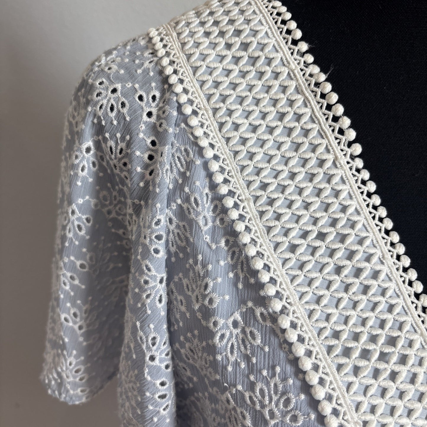 GIANNI BINI Womens Alice Lace Light Blue V Neck Eyelet Drop Waist Dress NWT Sz 4