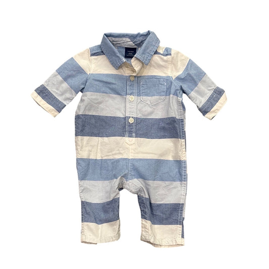 BabyGap Infant Striped Collared Romper 0-3 Months Blue & White Cotton Button-Up