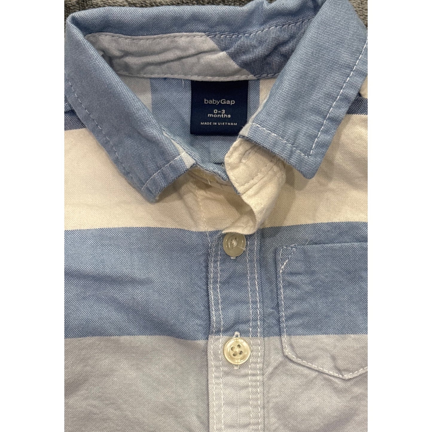 BabyGap Infant Striped Collared Romper 0-3 Months Blue & White Cotton Button-Up