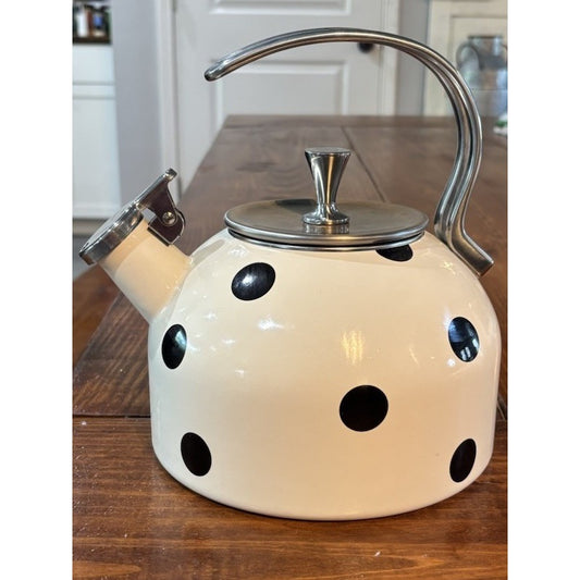 Kate Spade Lenox Tea Kettle. New York Deco Dot. Black Dots.