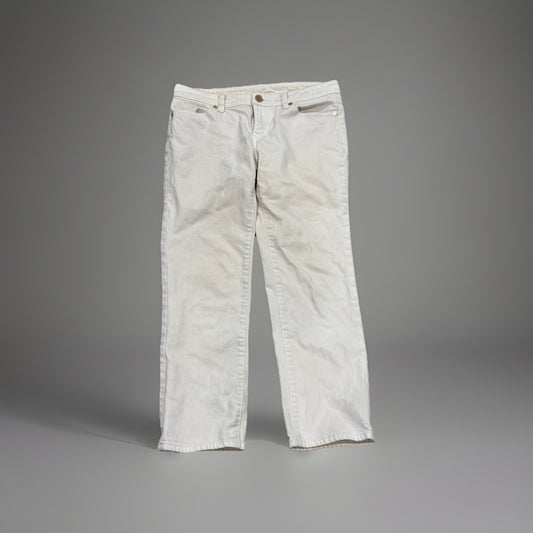 Tory Burch White Mid Rise Skinny Jeans Embroidered Logo On Back Pockets Size 27