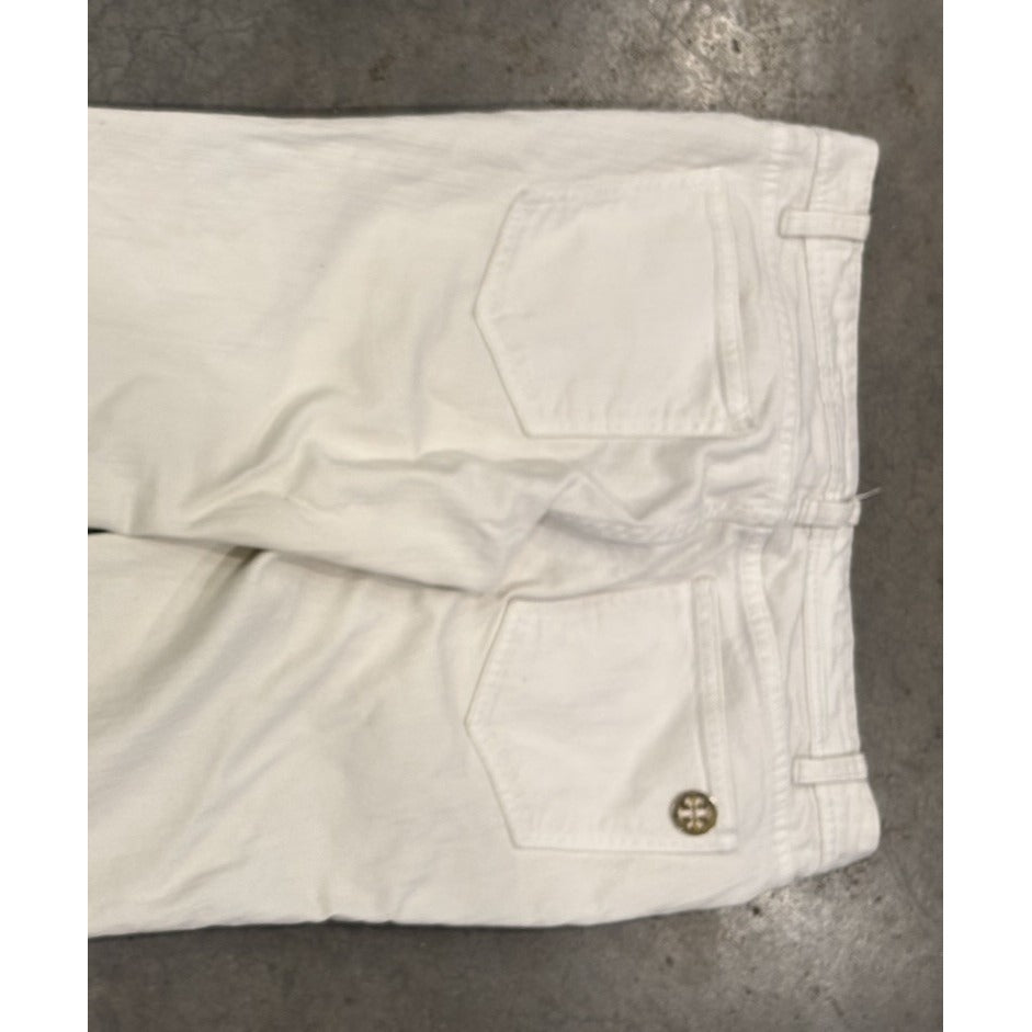Tory Burch White Mid Rise Skinny Jeans Embroidered Logo On Back Pockets Size 27