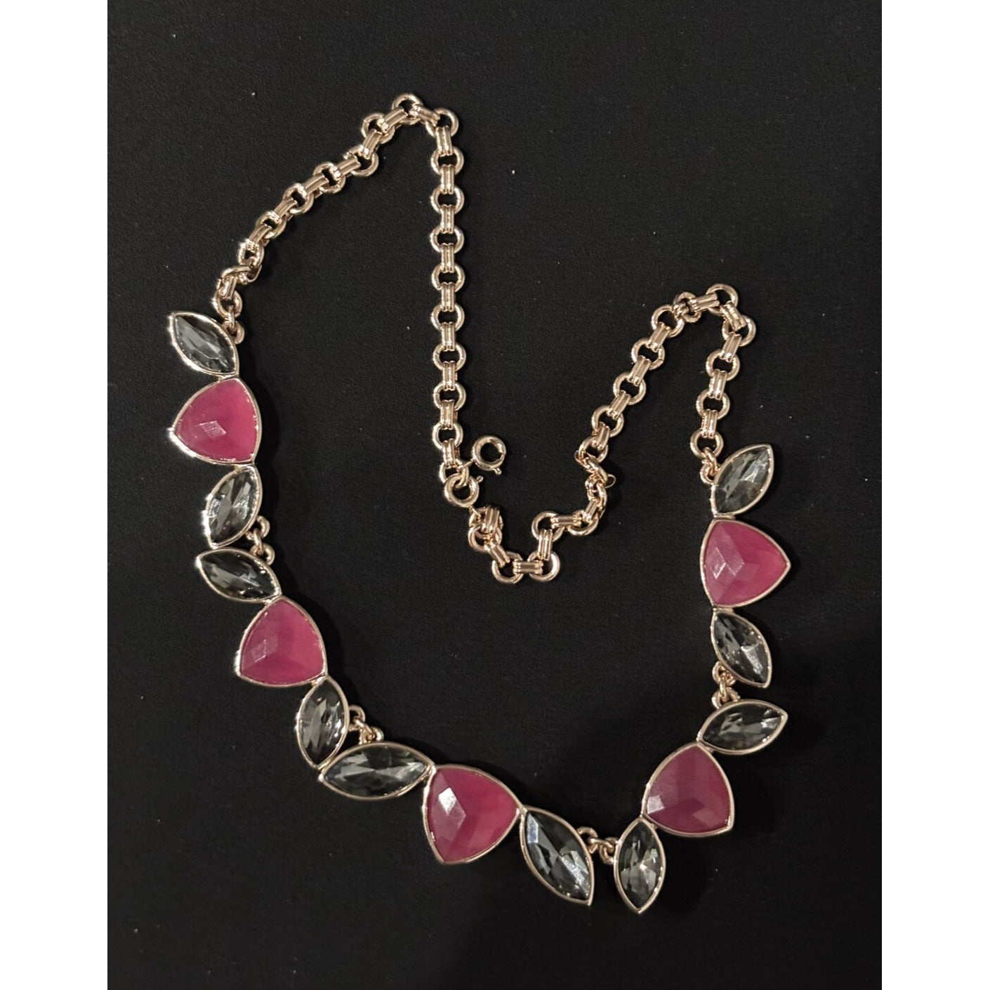 Vera Bradley Rose Gold Pink And Grey Stone Statement Necklace