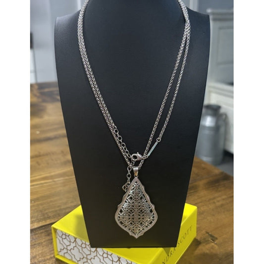 Kendra Scott Necklace AIDEN Filigree Pendant  25 In Silver Tone