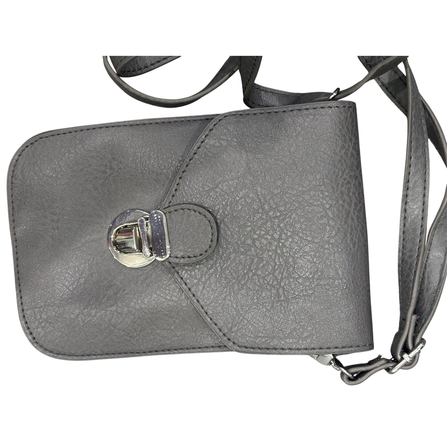Gray Faux Leather Crossbody Bag With Buckle & Clear Window