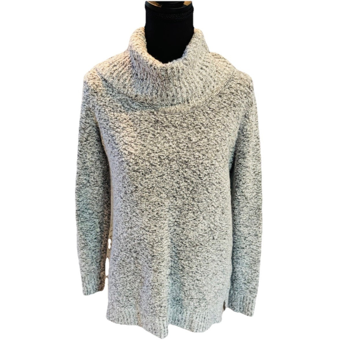 Calvin Klein White Black Fuzzy Knit Cowl Neck Sweater S