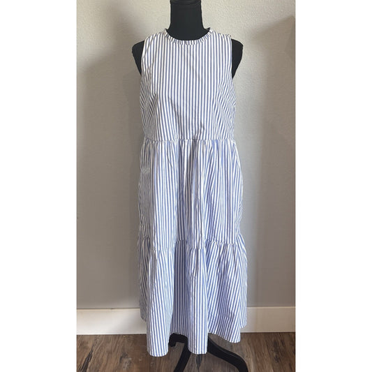 J.Crew Sleeveless Dress Midi Striped Tiered Lined Pockets Cotton Size 6