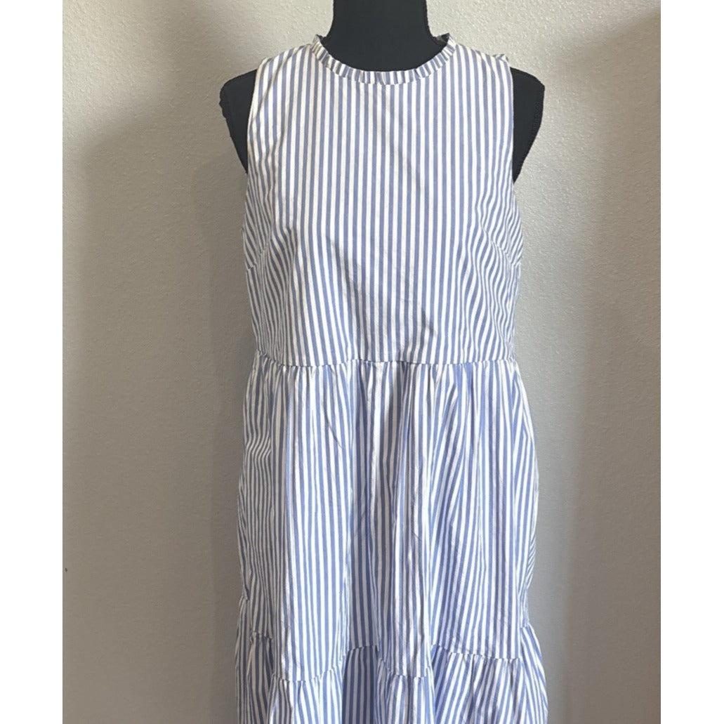 J.Crew Sleeveless Dress Midi Striped Tiered Lined Pockets Cotton Size 6