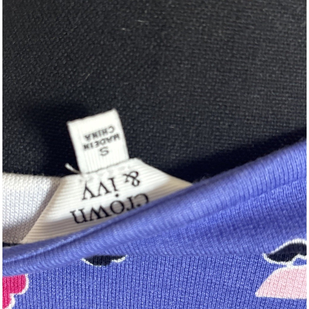 Crown & Ivy Top women's blue, Purple Floral patterned Long Bell Sleeve NWT