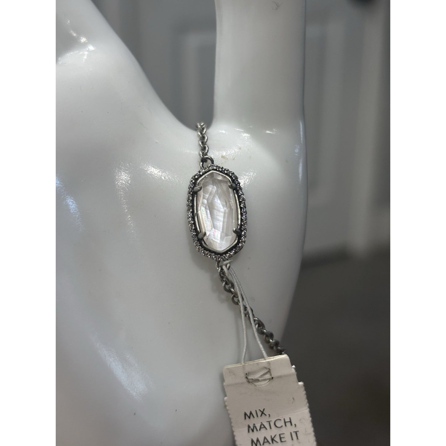 Kendra Scott Elaina Lux Bracelet Clear Glass Antique Silver Tone Crystal Halo