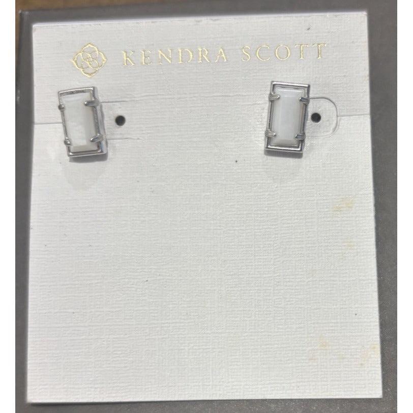 New Kendra Scott Silver Bar Paola Earrings With White Mother Of Pearl Stone