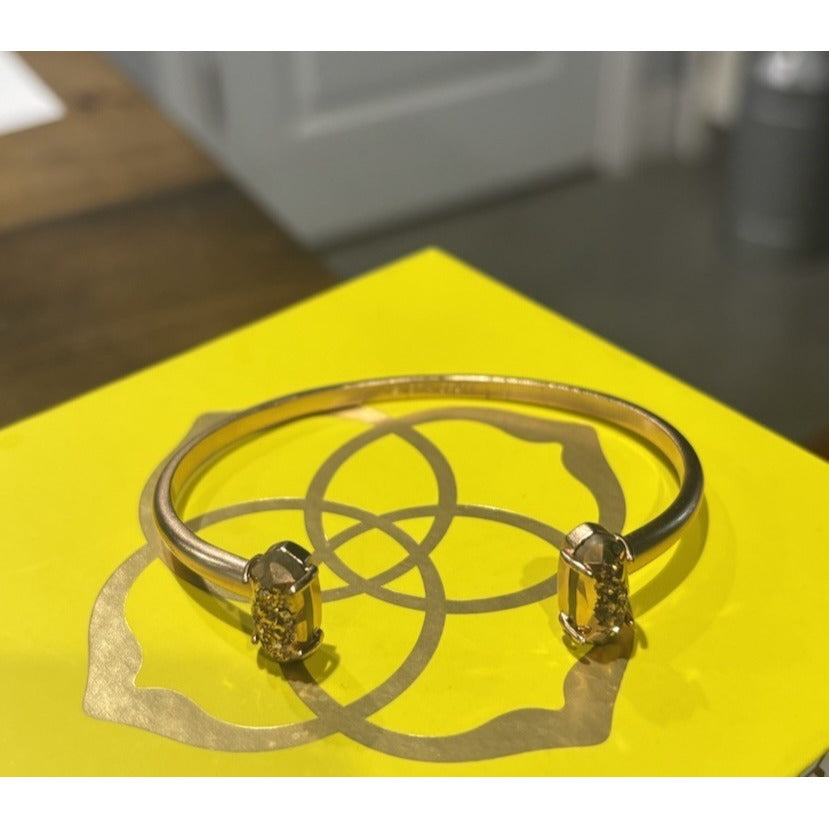 KENDRA SCOTT ROSE GOLD TONE EDIE BRACELET ROSE DRUSY OPEN ADJUSTABLE