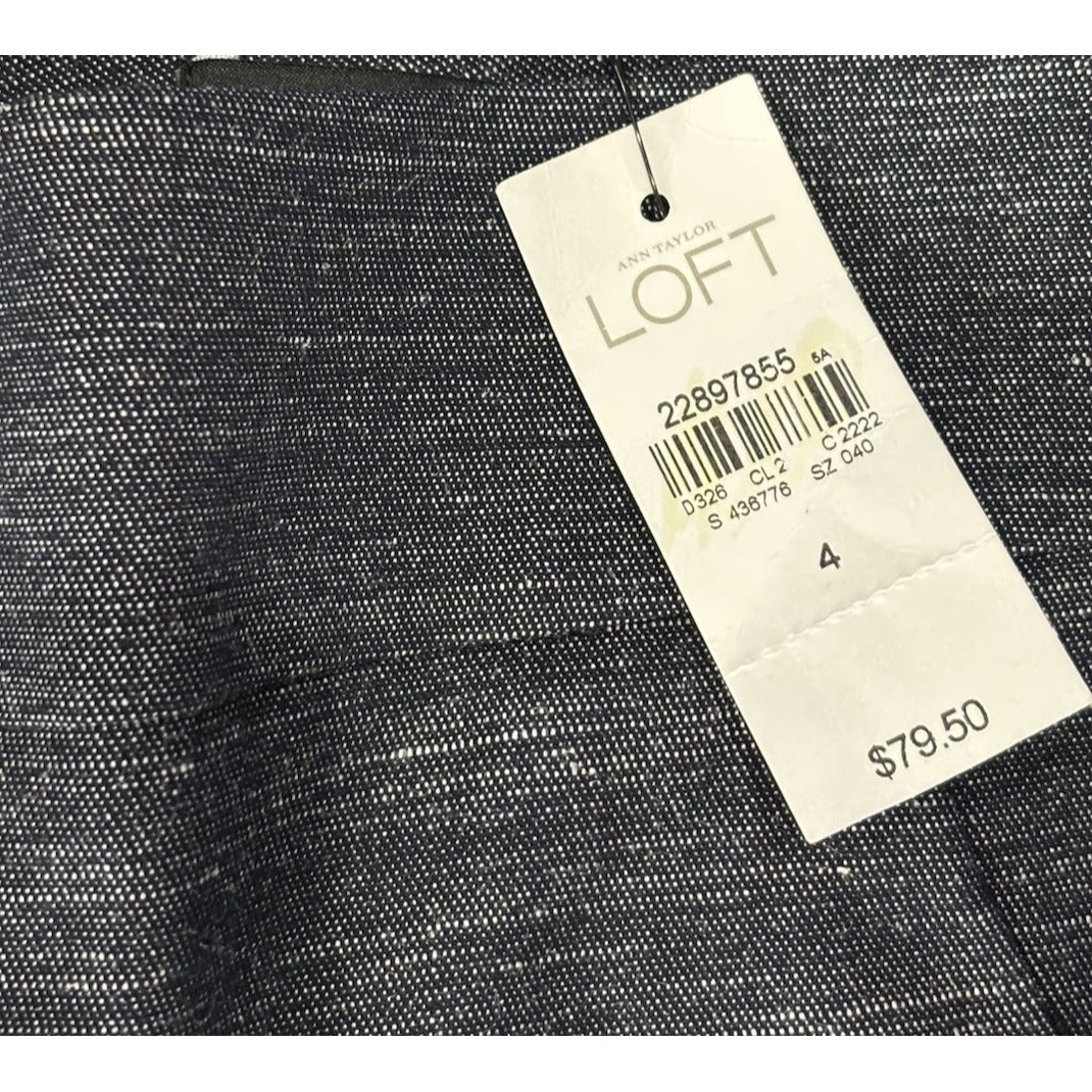 Ann Taylor LOFT Marisa Blue Blended Linen/Poly  Cropped Trouser Pants Size 4 NWT