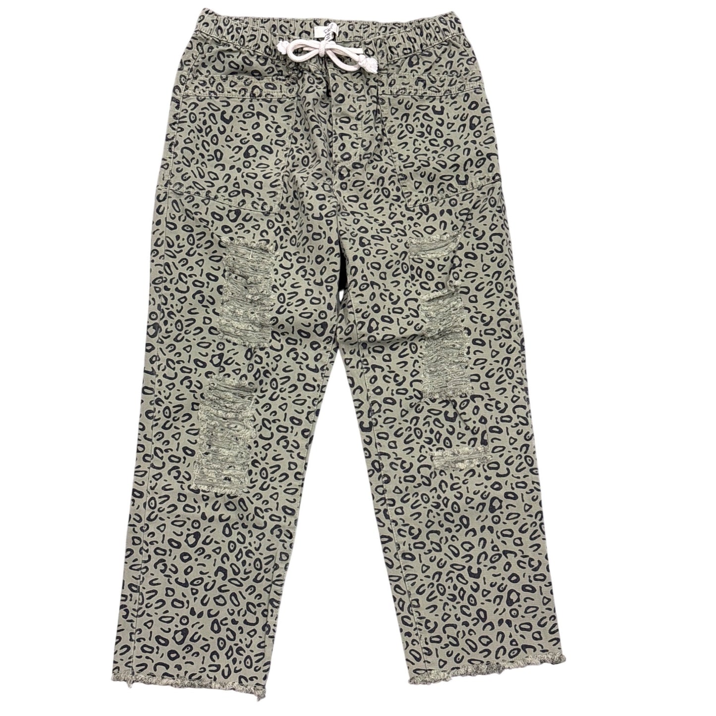 Leopard Print Elastic Waist Pants M Casual Style
