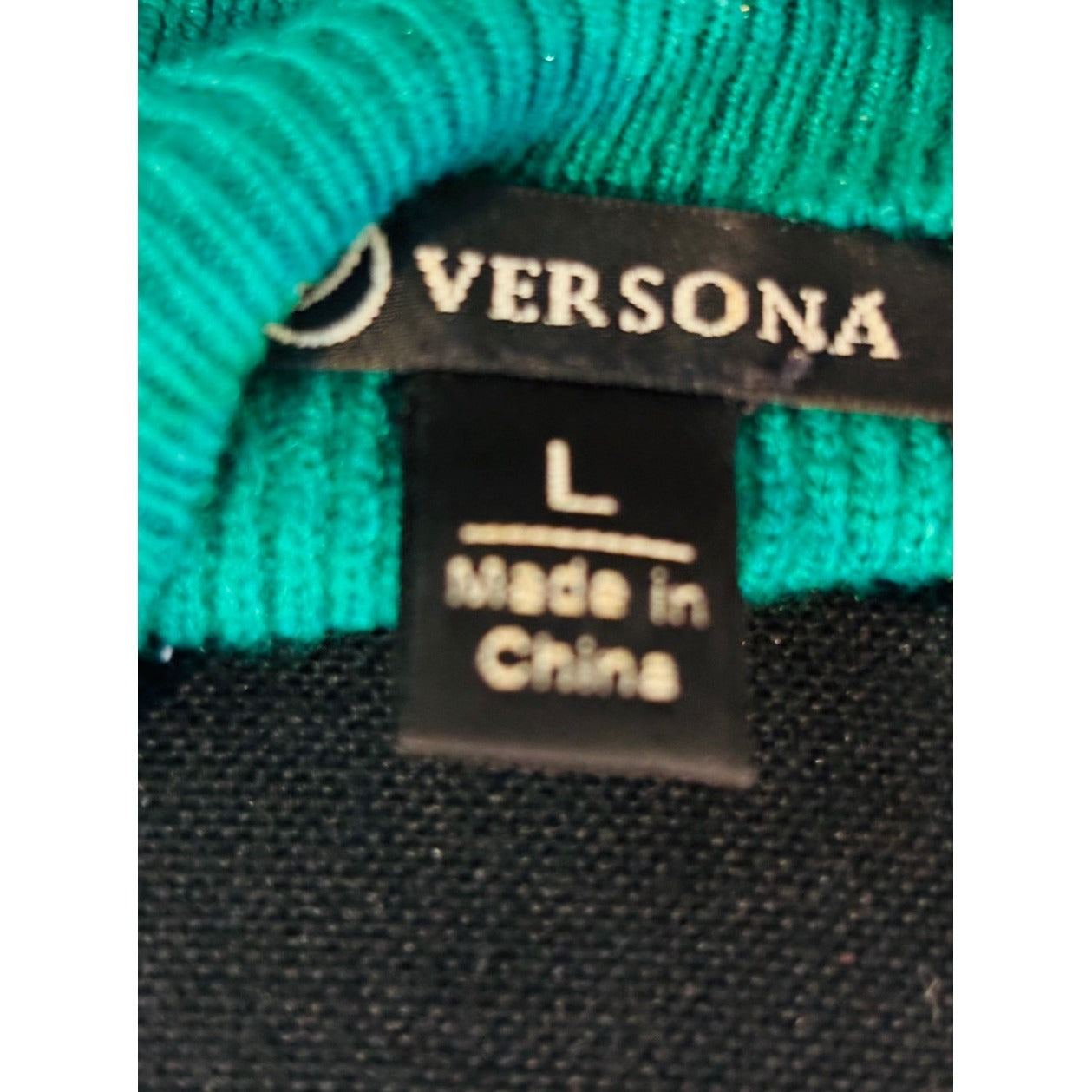 Versona Green Sweater With Sheer Puff Long Sleeves Size Large