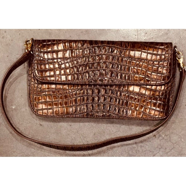 Preston & York Brown Leather Clutch Shoulder Evening Bag Purse (TD)