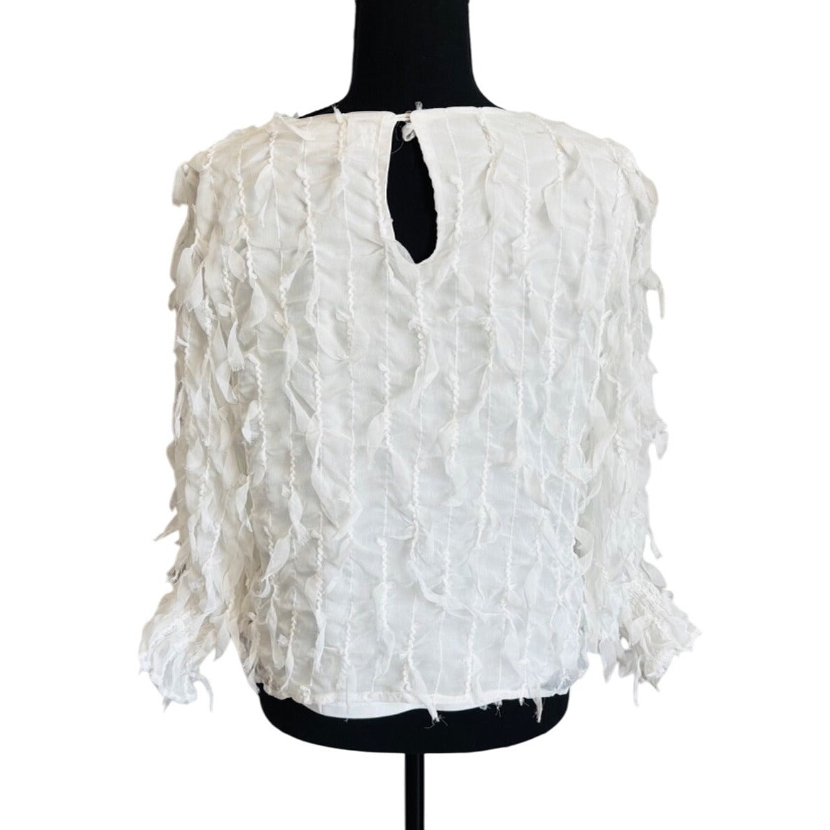 Impressions woman’s White Textured 3/4 Sleeve Blouse - M