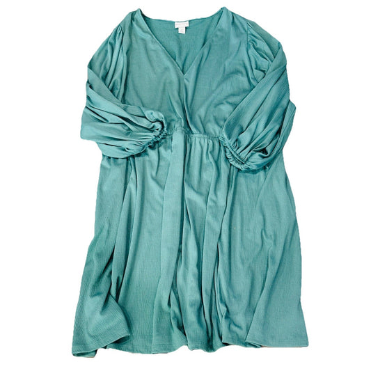 Women' Plus size Long Sleeve Knit Babydoll Dress- Ava & Viv- Green- Size: 2XL