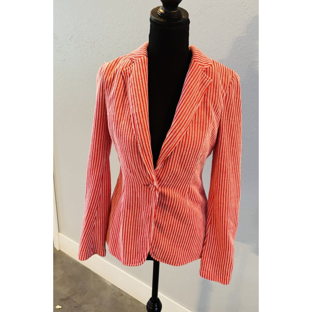 Ark & Co Womens Sz S Red And White Contrast Mixed Stripe Knit Blazer Jacket