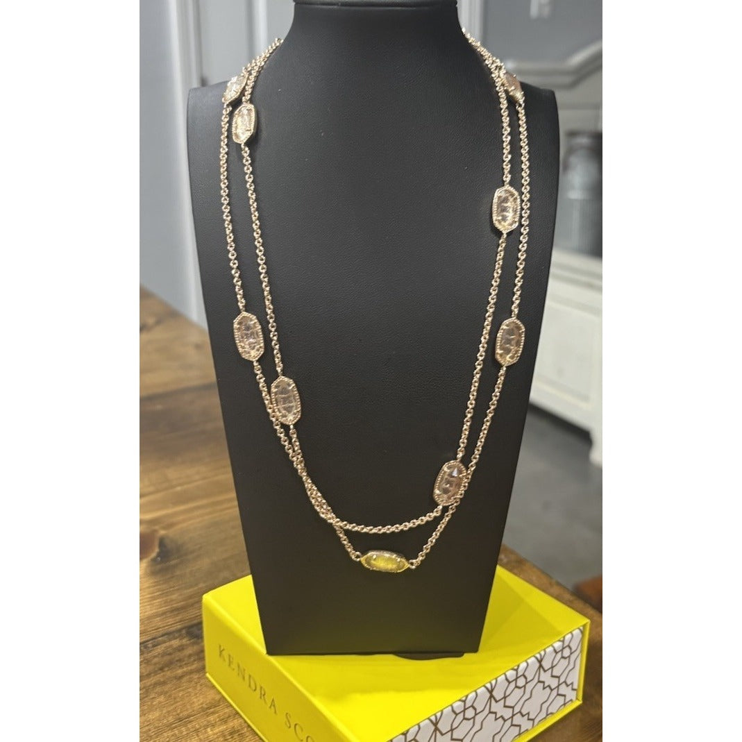 Kendra Scott Rose Gold Station Necklace With Iridescent Champagne Stones