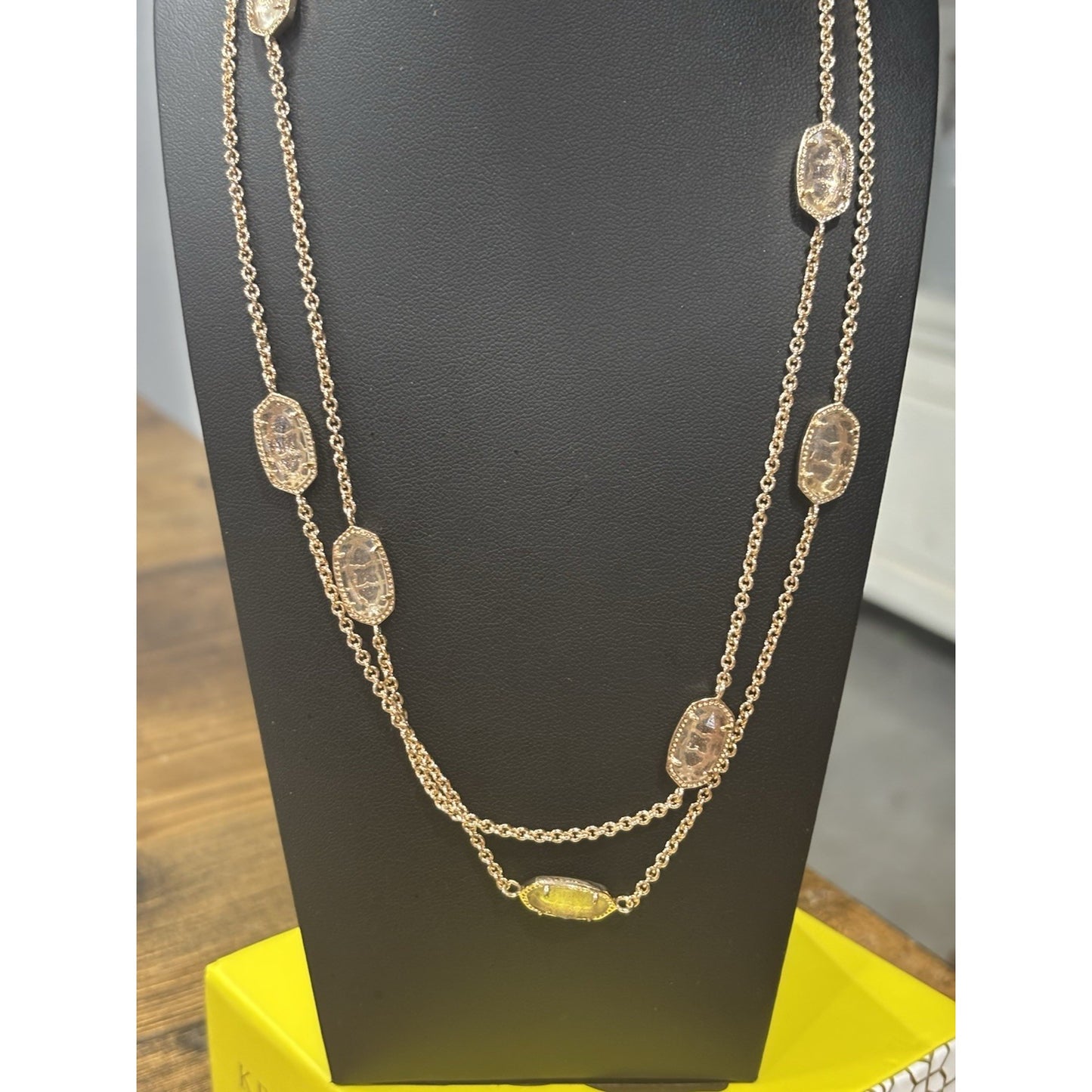 Kendra Scott Rose Gold Station Necklace With Iridescent Champagne Stones