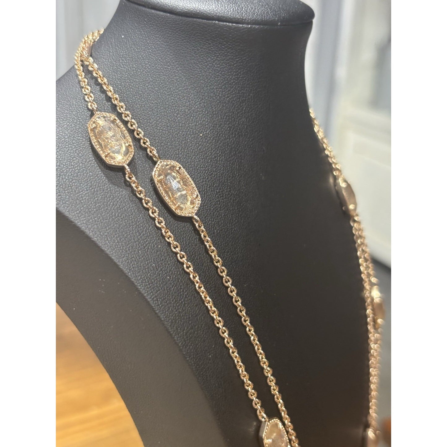 Kendra Scott Rose Gold Station Necklace With Iridescent Champagne Stones