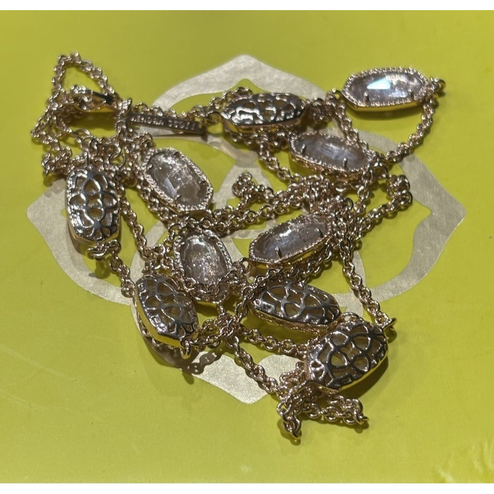 Kendra Scott Rose Gold Station Necklace With Iridescent Champagne Stones
