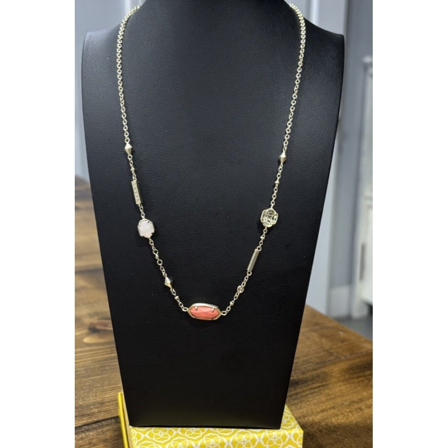 Kendra Scott Maddie Necklace Gold With Coral Magnesite Stone Adjustable