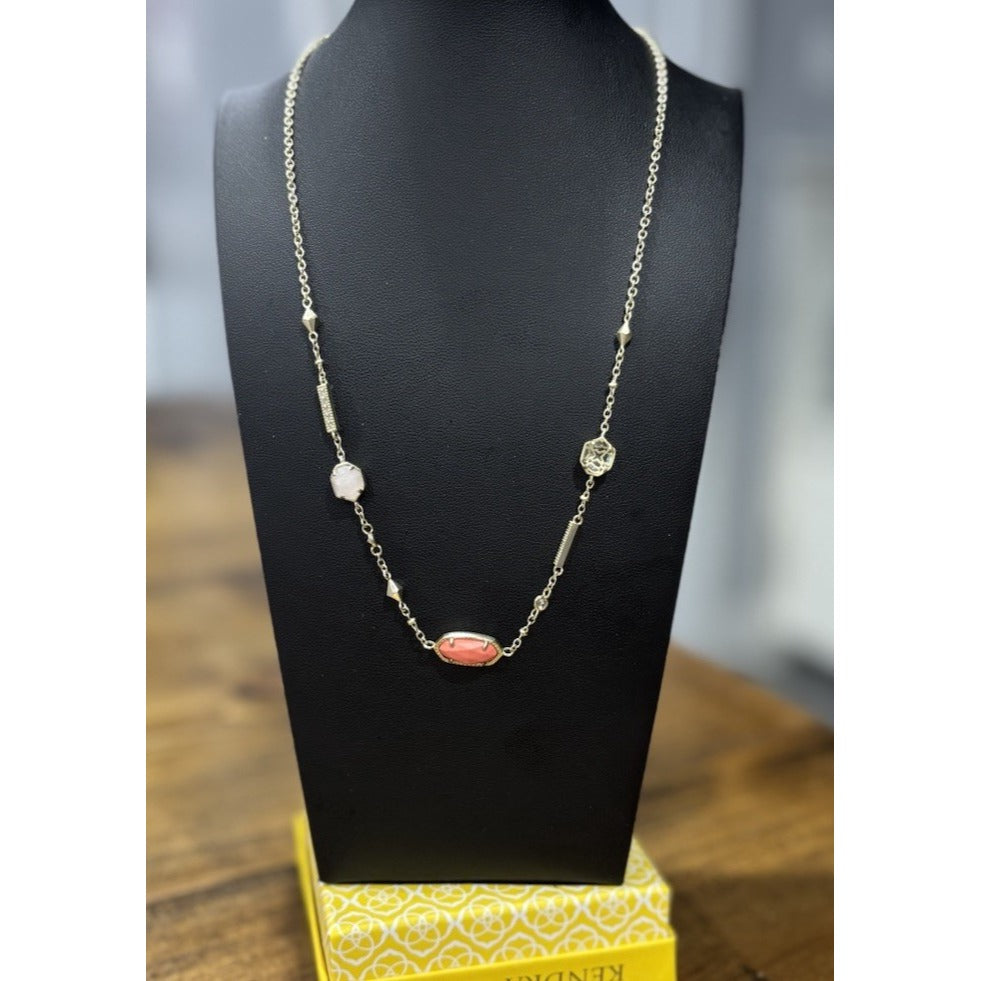 Kendra Scott Maddie Necklace Gold With Coral Magnesite Stone Adjustable