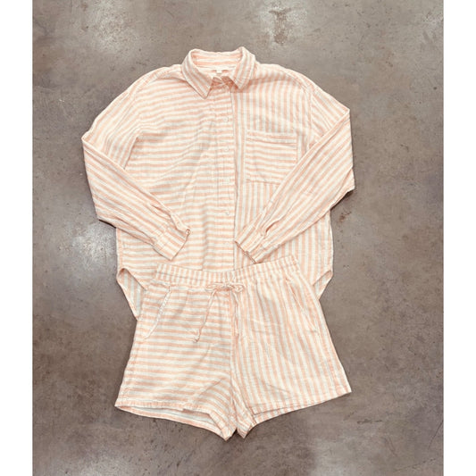 GB Womens Striped Button-Up Shirt & Shorts Set size small