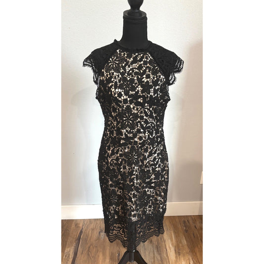 Black Lace Overlay Midi Dress With Beige Lining By Main Strip - Size L